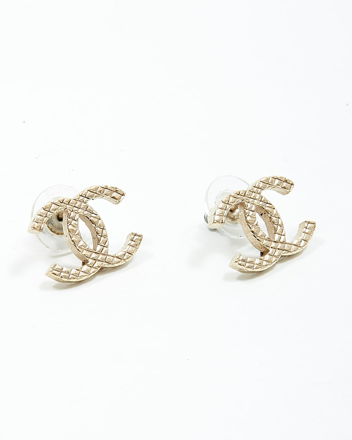 Chanel Gold Tone CC Logo Quilted Chanel Earrings