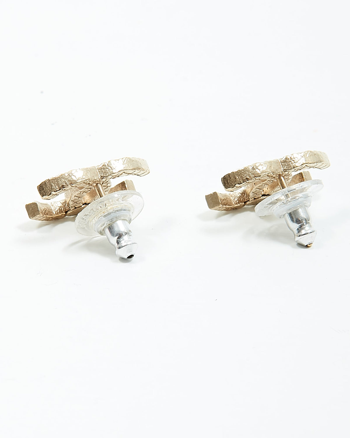Chanel Gold Tone CC Logo Quilted Chanel Earrings