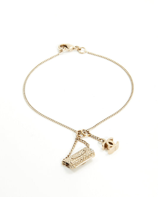 Chanel Antique Tone Chanel Flap & CC Logo Pendant Bracelet
