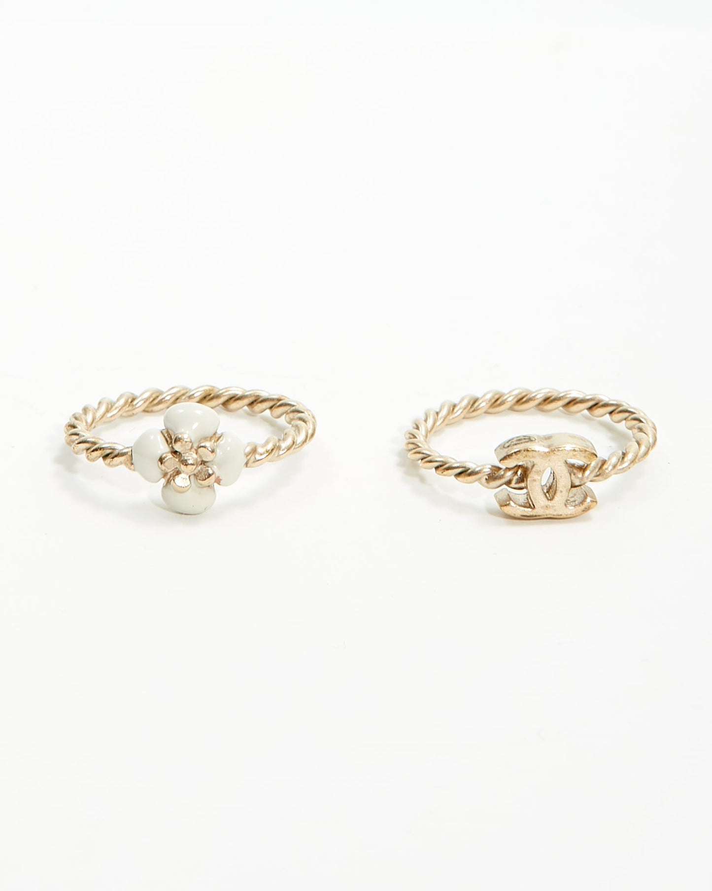 Chanel Antique CC Logo & Camelia 2 Ring Set