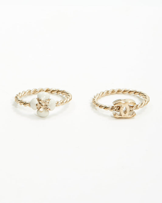 Chanel Antique CC Logo & Camelia 2 Ring Set