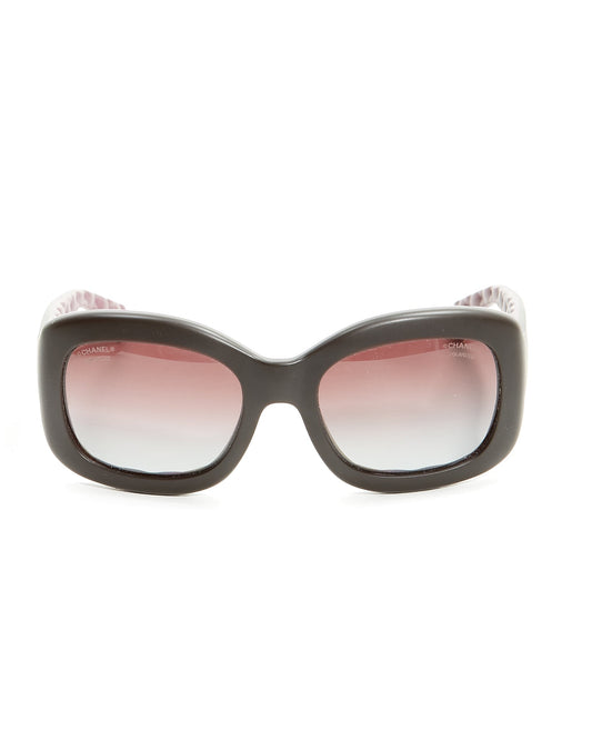 Chanel Black/ Purple Rubber Quilted Interior Square Sunglasses