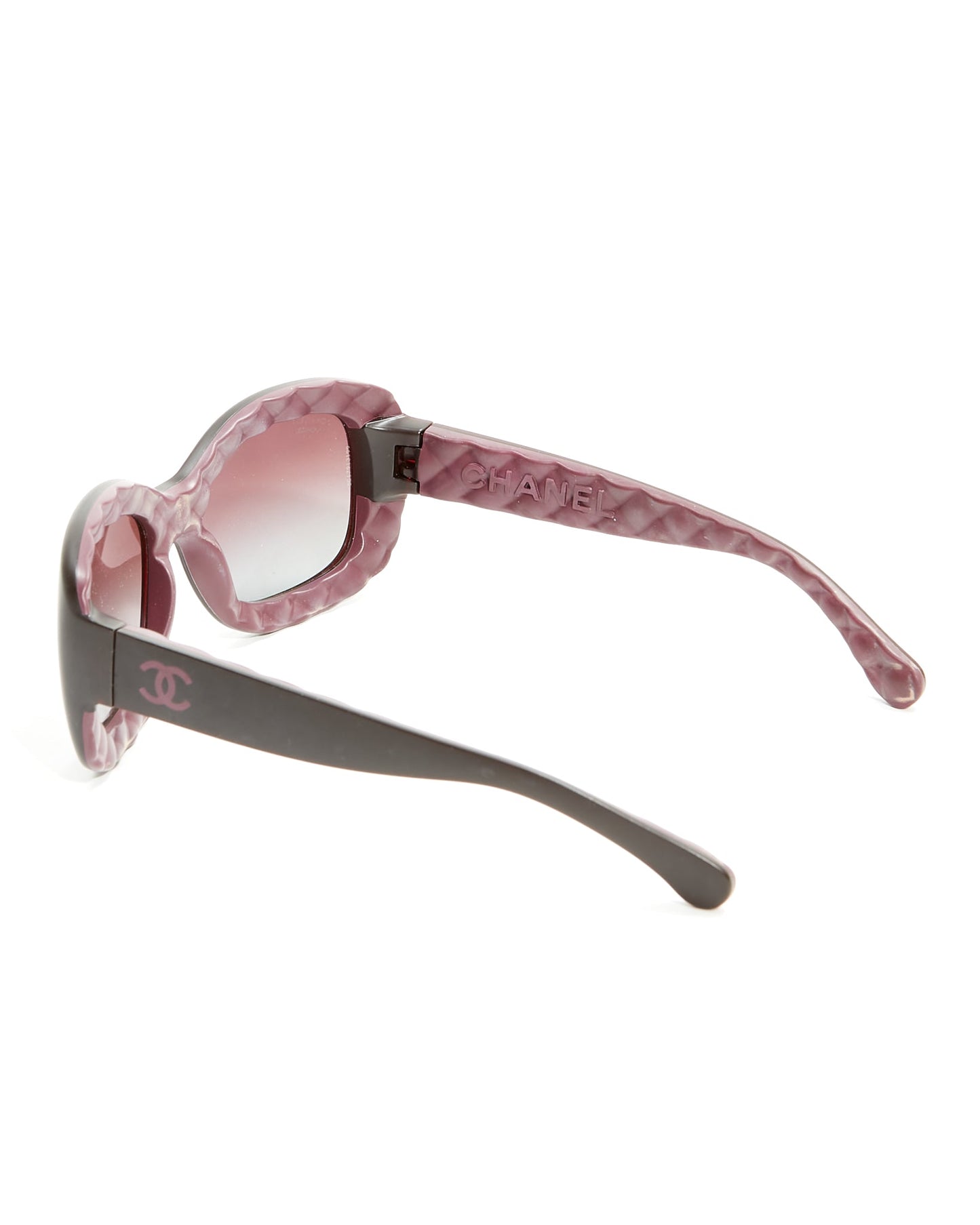 Chanel Black/ Purple Rubber Quilted Interior Square Sunglasses