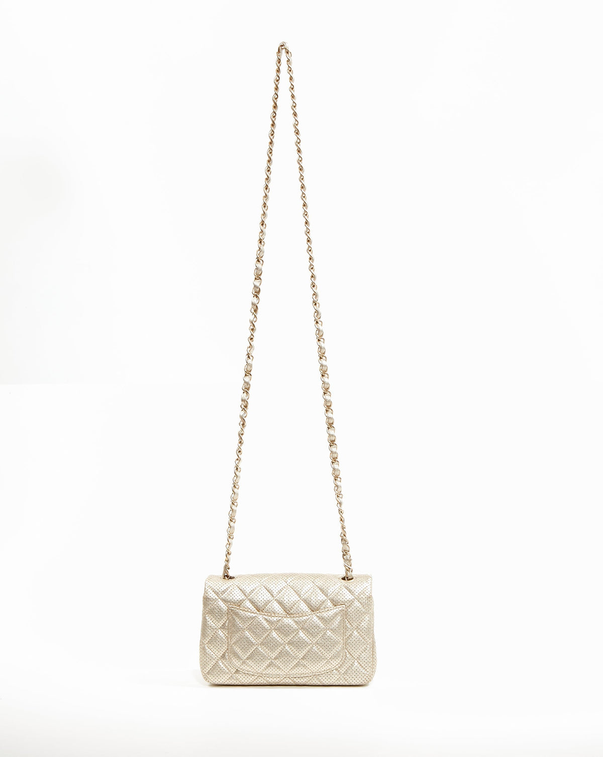 Chanel Gold Metallic Perforated Lambskin Mini Rectangular Classic Flap Bag
