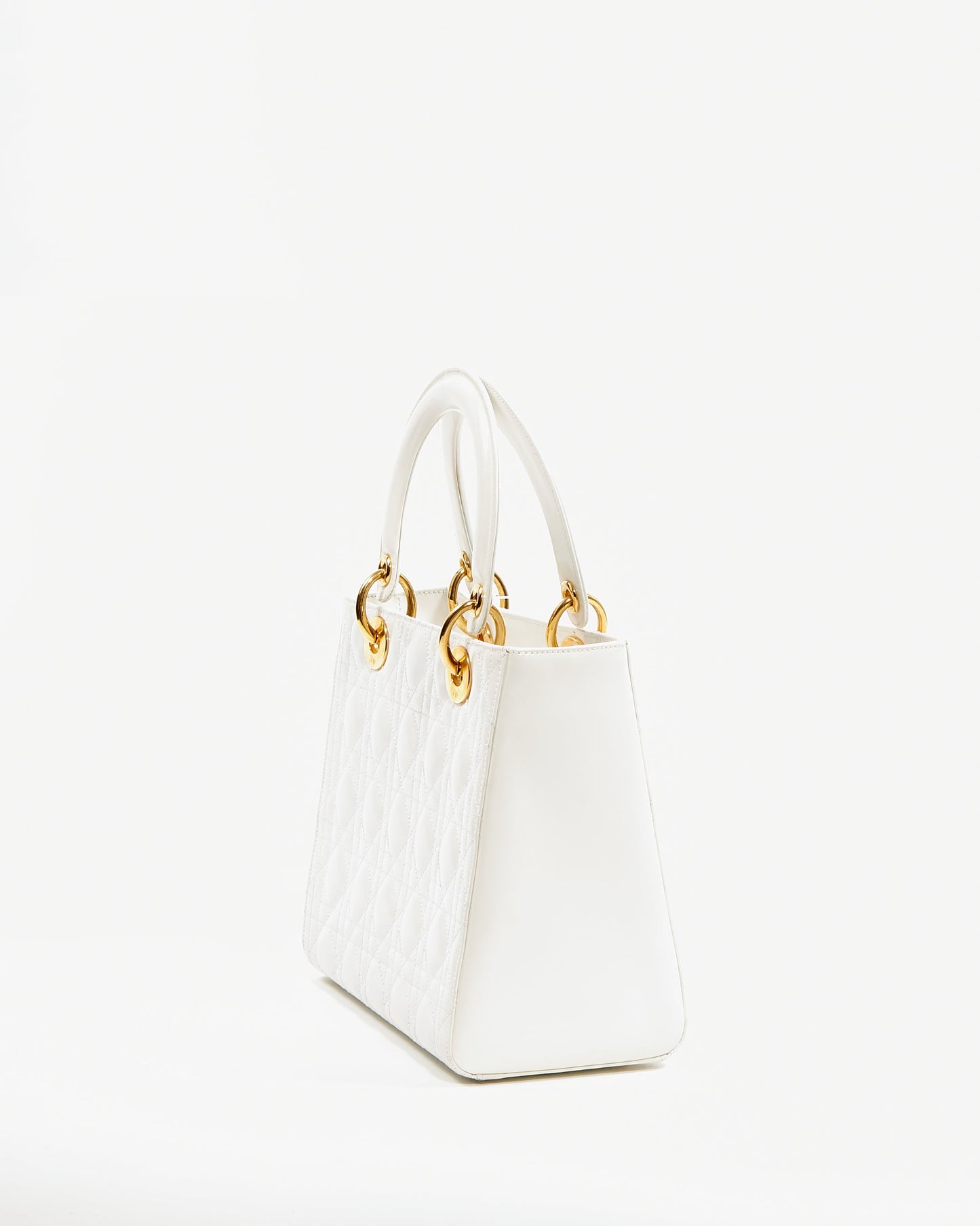 Dior White Patent Leather Cannage Medium Lady Dior Bag