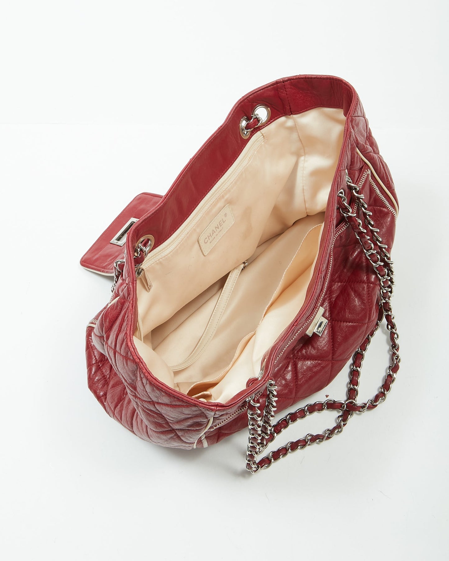 Chanel Red Burgundy Quilted Leather East West Reissue Tote