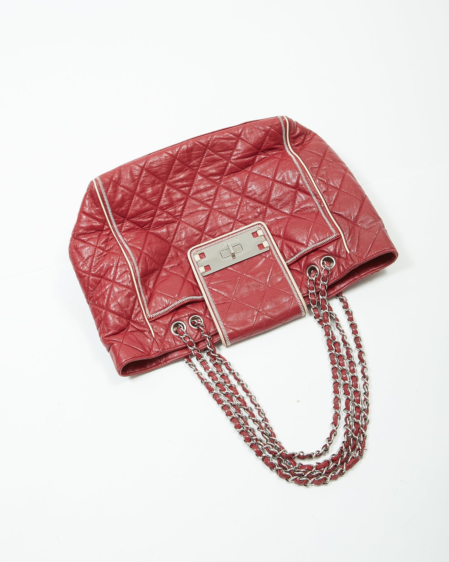 Chanel Red Burgundy Quilted Leather East West Reissue Tote