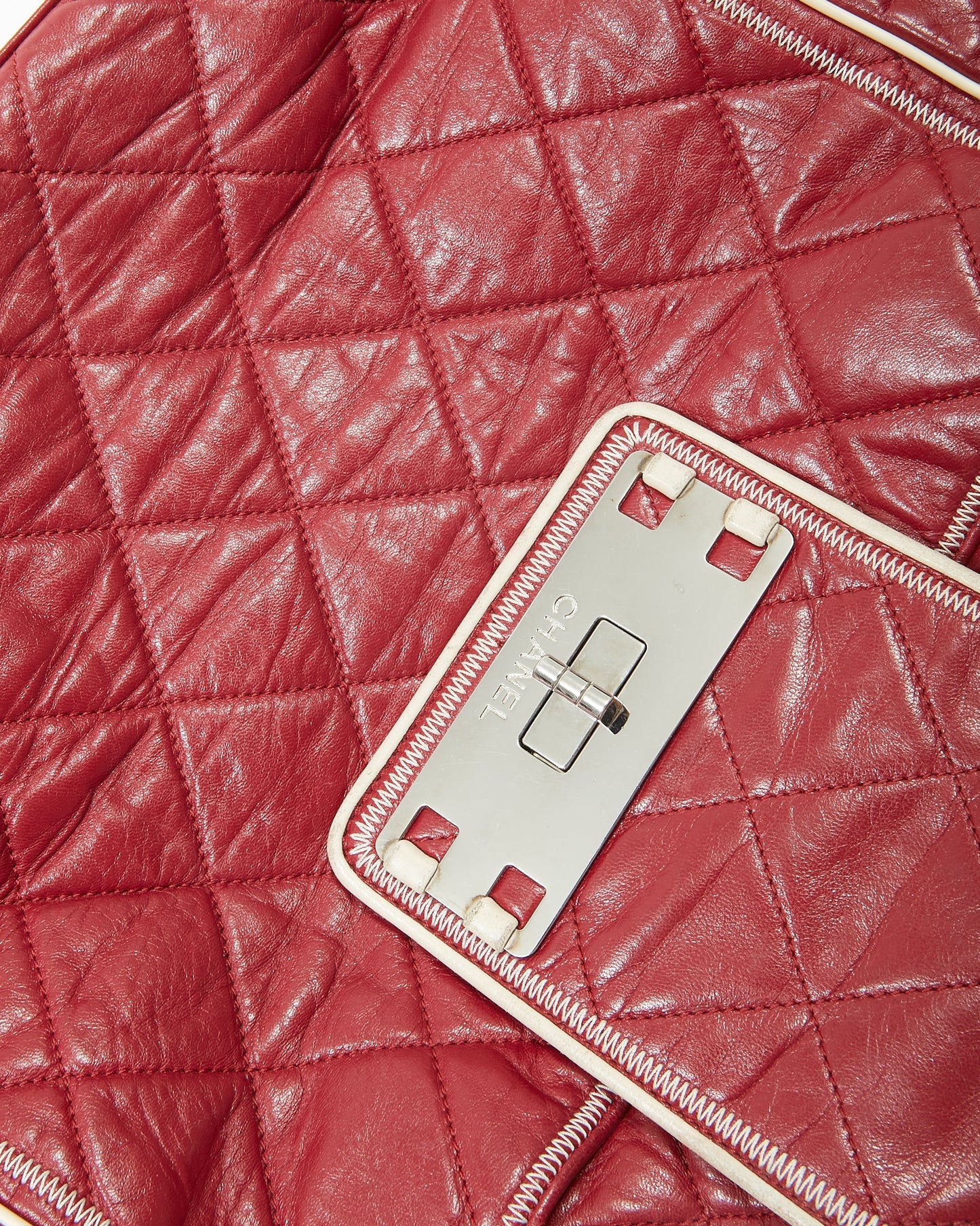 Chanel Red Burgundy Quilted Leather East West Reissue Tote