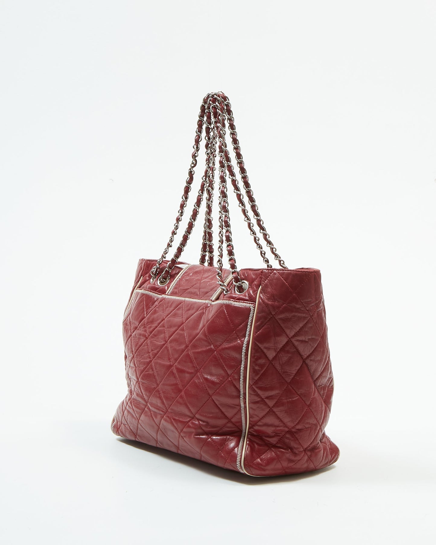 Chanel Red Burgundy Quilted Leather East West Reissue Tote