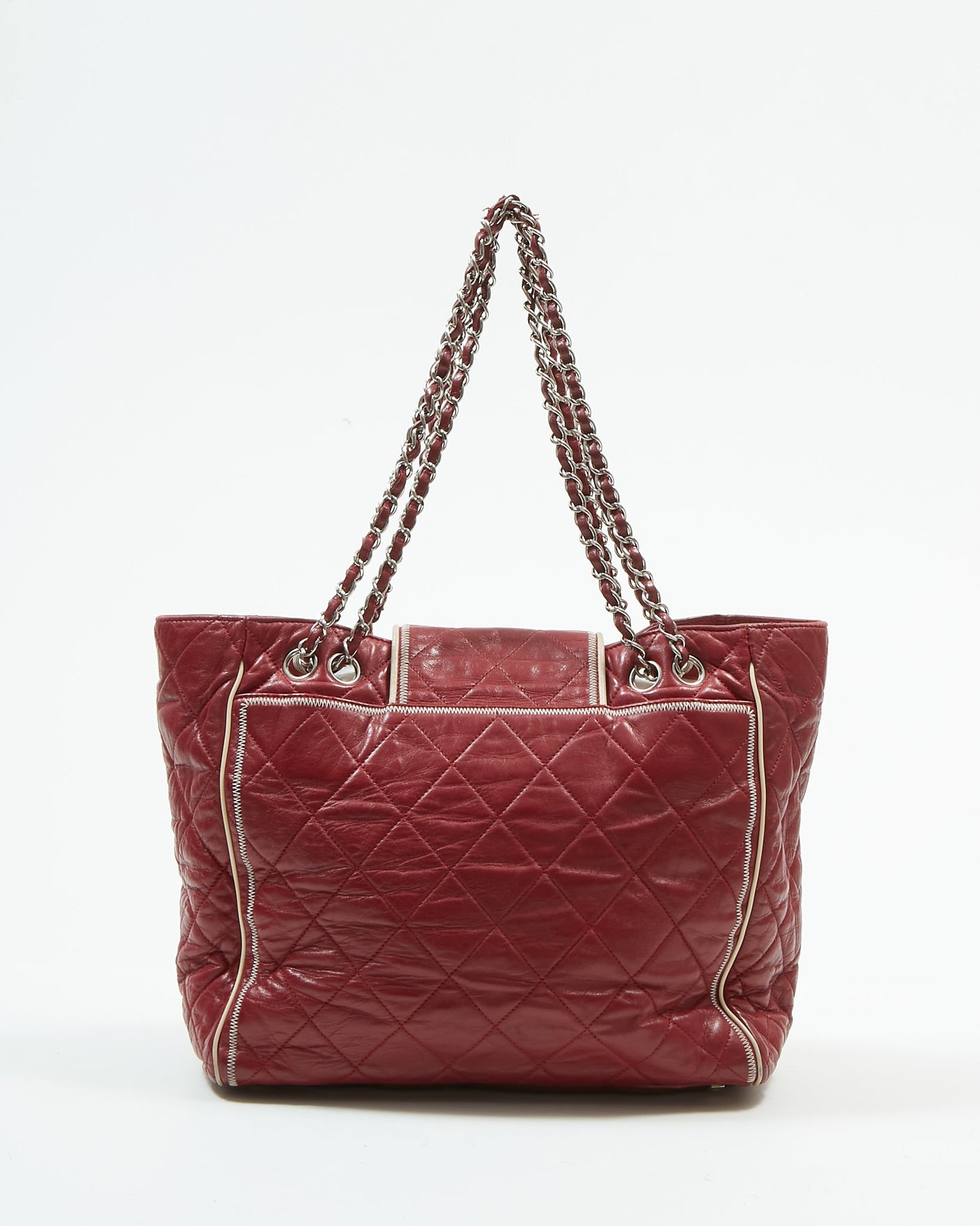 Chanel Red Burgundy Quilted Leather East West Reissue Tote