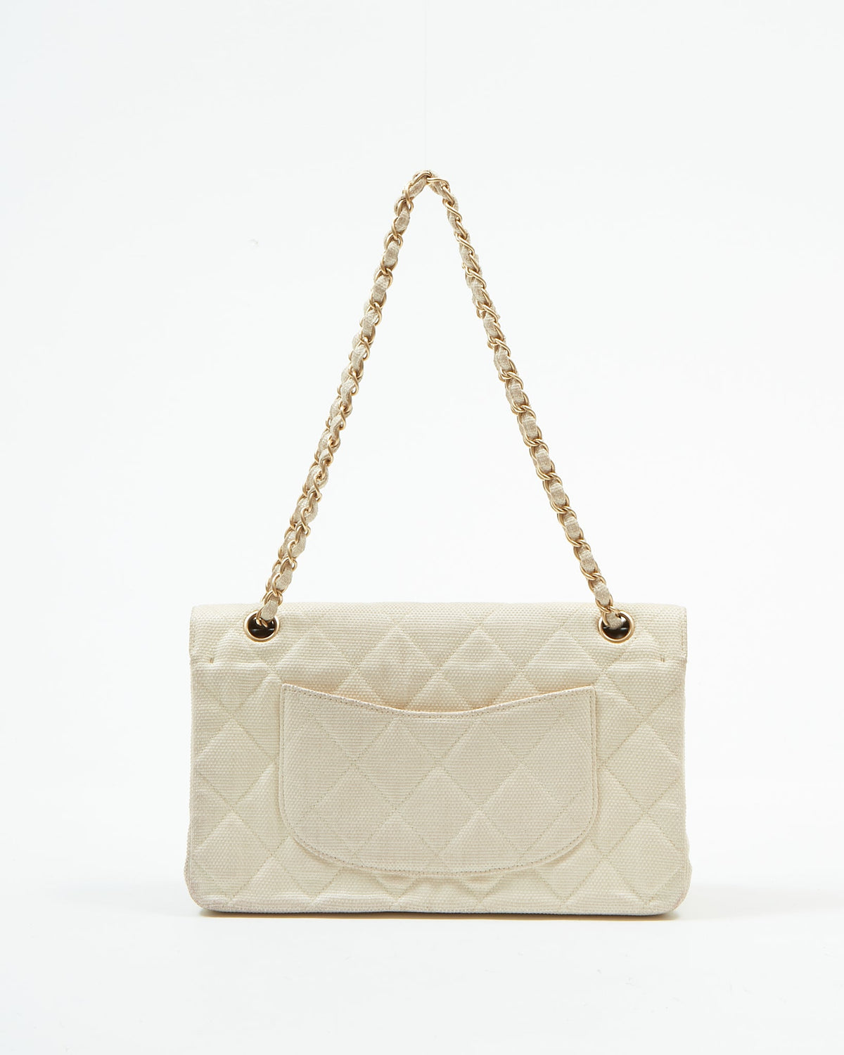 Chanel Vintage Beige Canvas Quilted Medium Double Flap Bag
