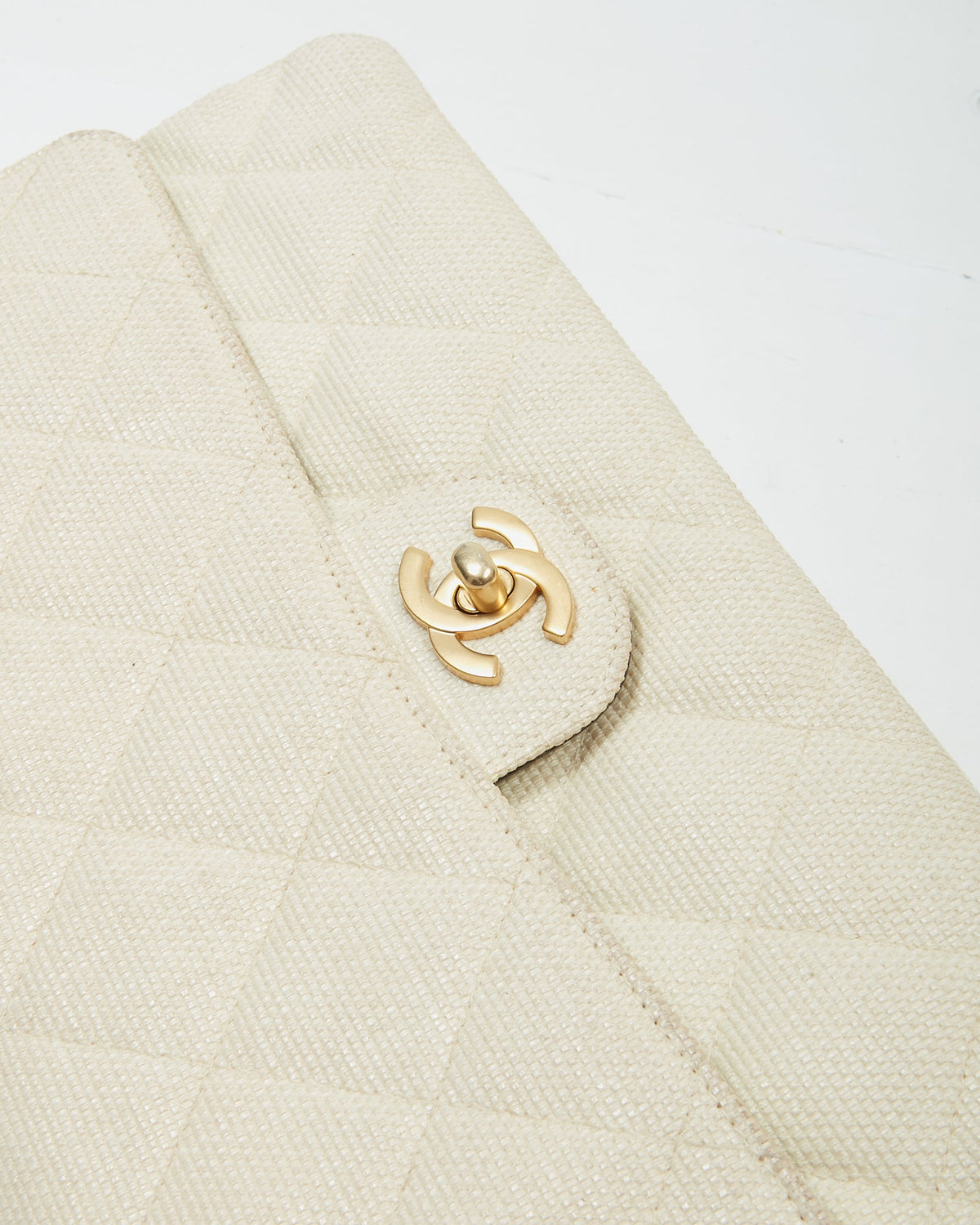 Chanel Vintage Beige Canvas Quilted Medium Double Flap Bag