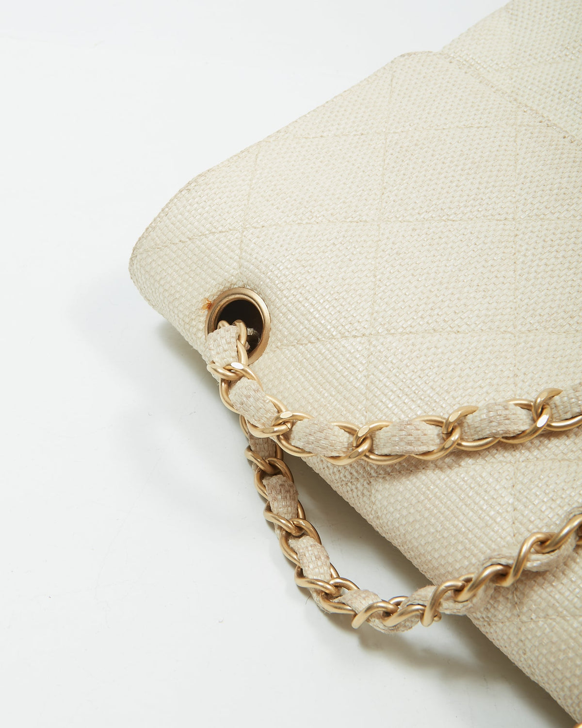 Chanel Vintage Beige Canvas Quilted Medium Double Flap Bag