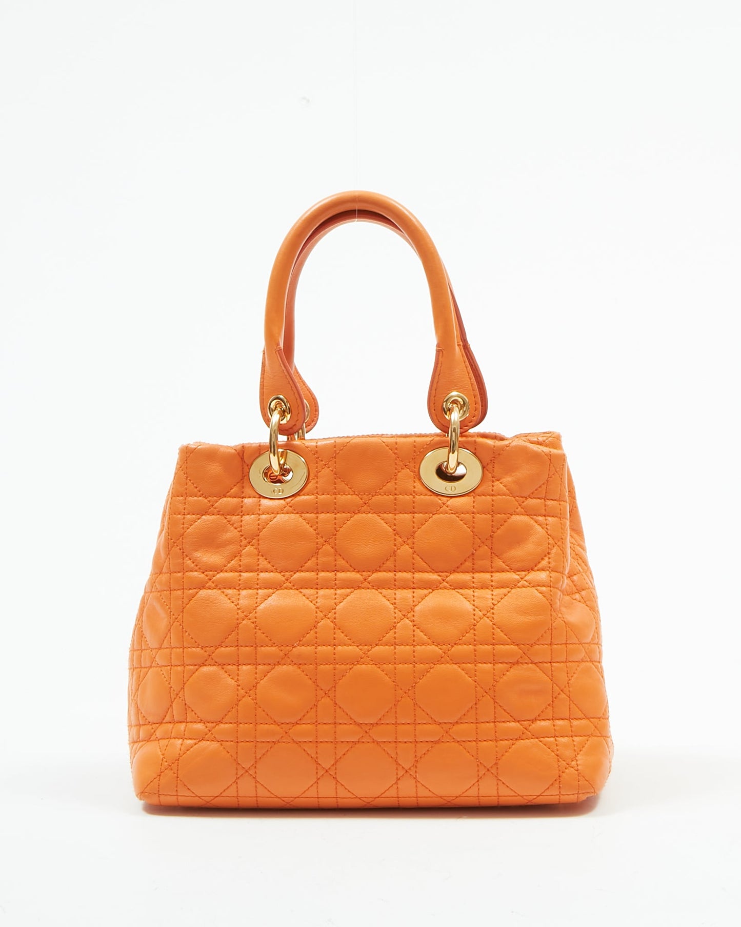 Dior Orange Leather Cannage Small Tote Bag