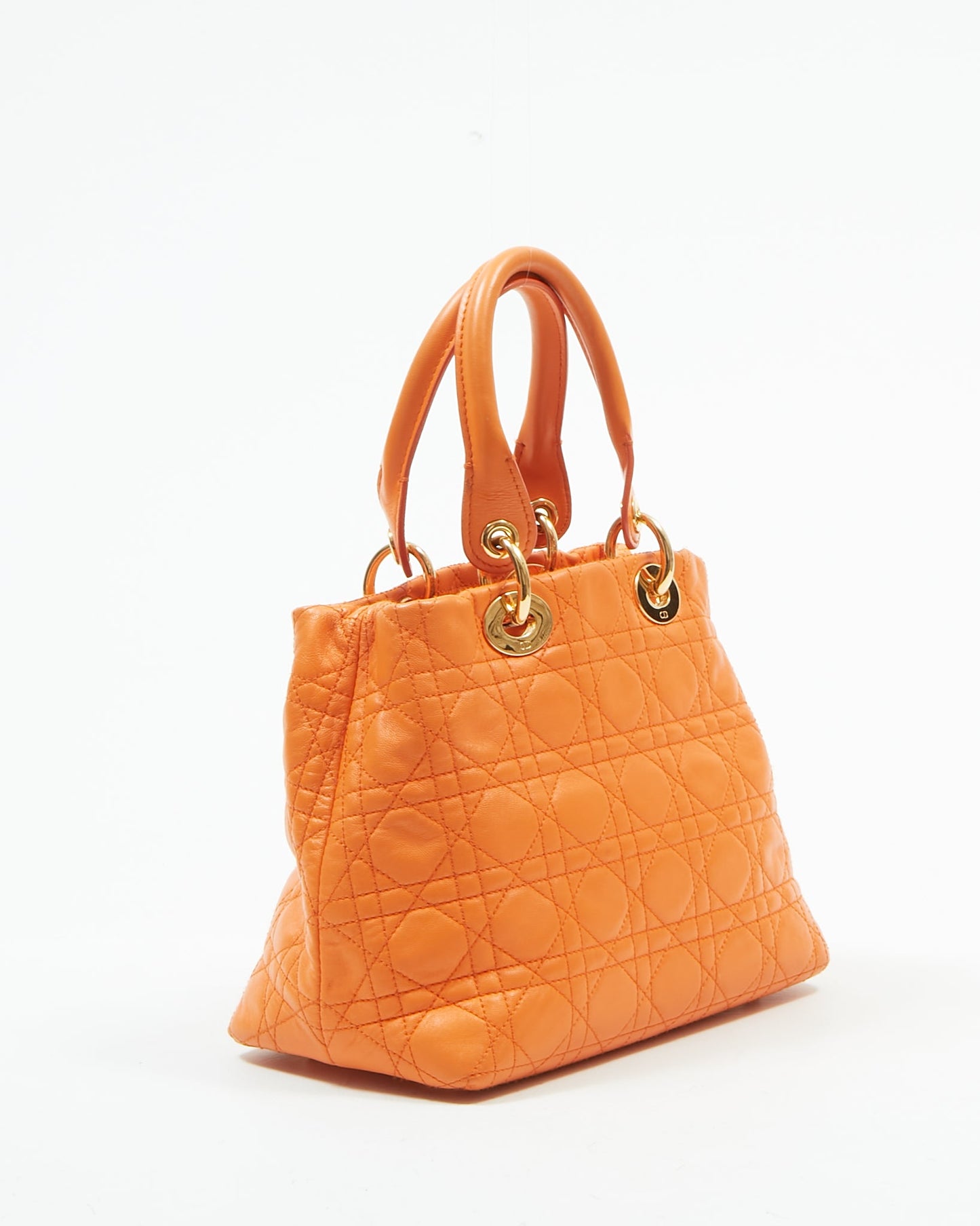 Dior Orange Leather Cannage Small Tote Bag