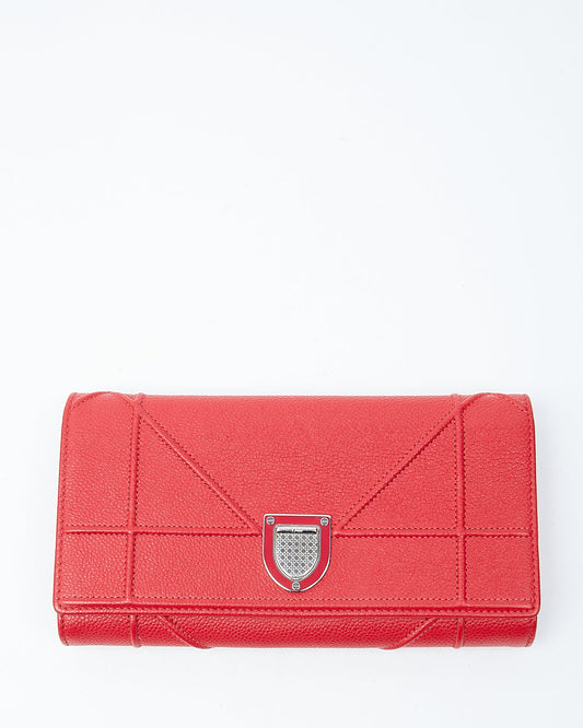Dior Red Leather Diorama Wallet On Chain