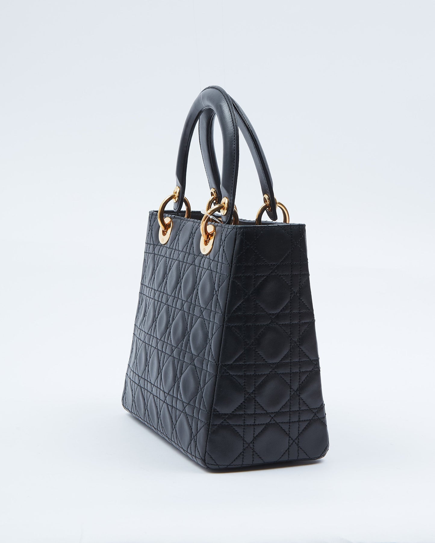 Dior Black Leather Vintage Cannage Medium Lady Dior Bag