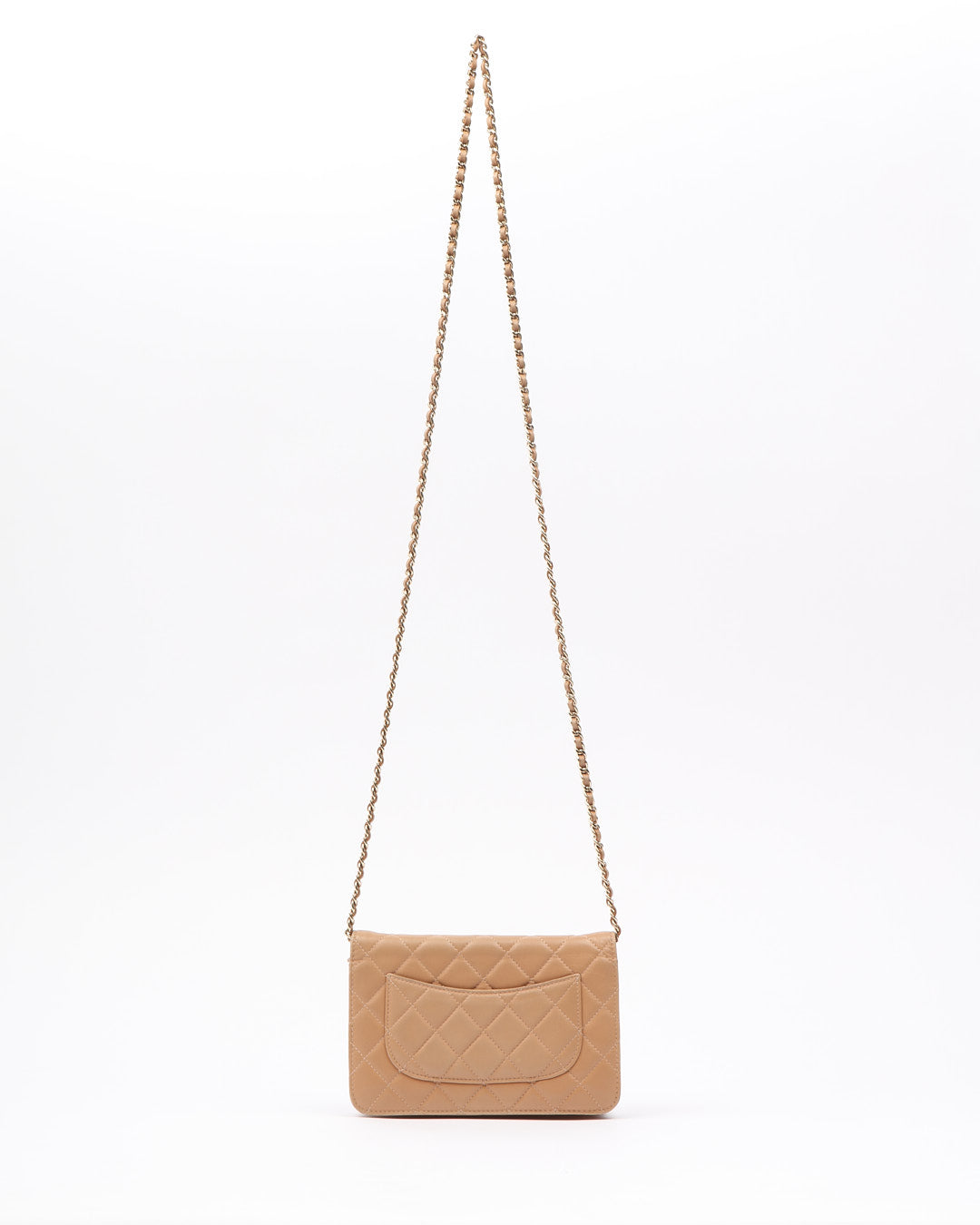 Chanel Dark Beige CC Timeless Quilted Lambskin Leather Wallet On Chain