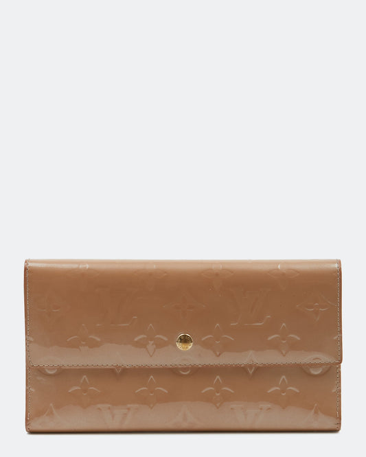 Louis Vuitton Beige Vernis Monogram Patent Leather Flap Wallet