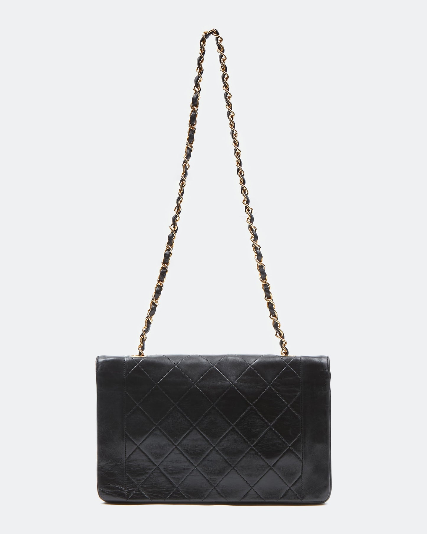 Chanel Black Lambskin Leather Quilted 24K Gold Diana Flap Bag