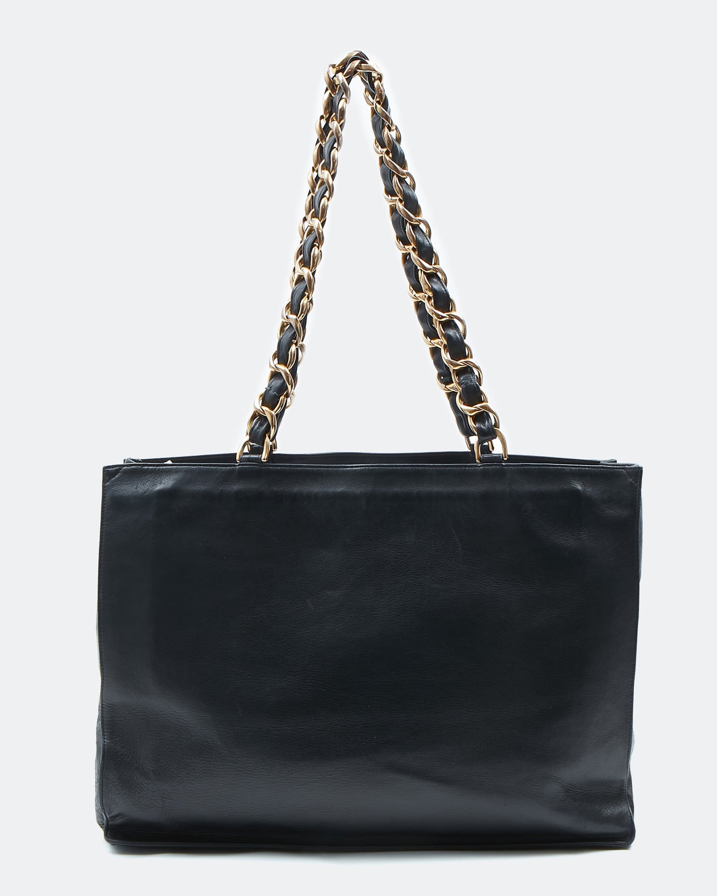 Chanel Black Lambskin Vintage 24K Gold Chain Interlocking CC Tote Bag