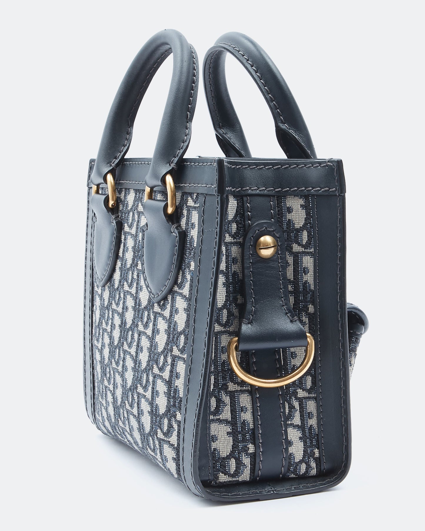 Dior Navy Oblique Canvas Logo Mini Tote Bag