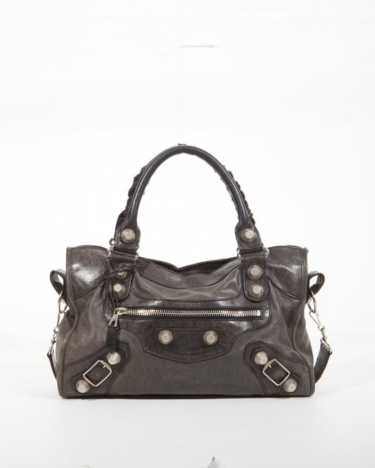 Balenciaga Black Leather Motocross Giant 21 City Bag