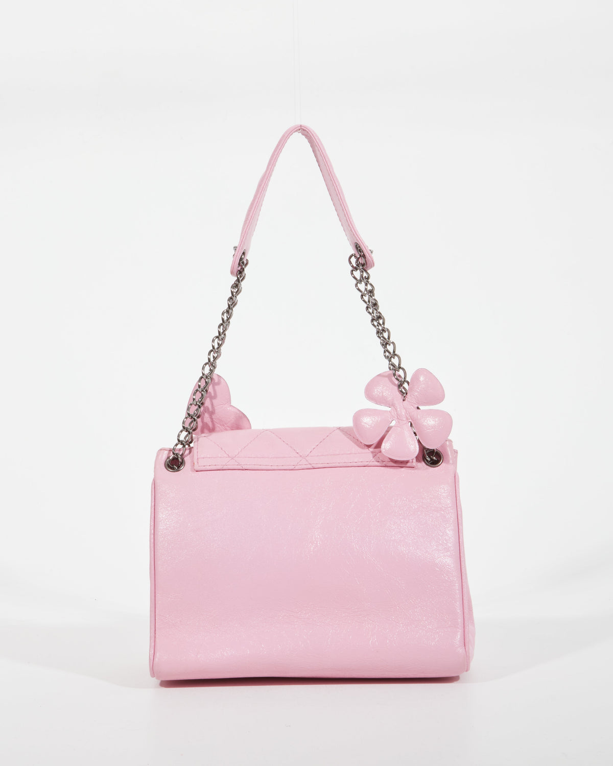 Chanel Pink Crinkled Leather 2003 Flower & Heart Shoulder Bag