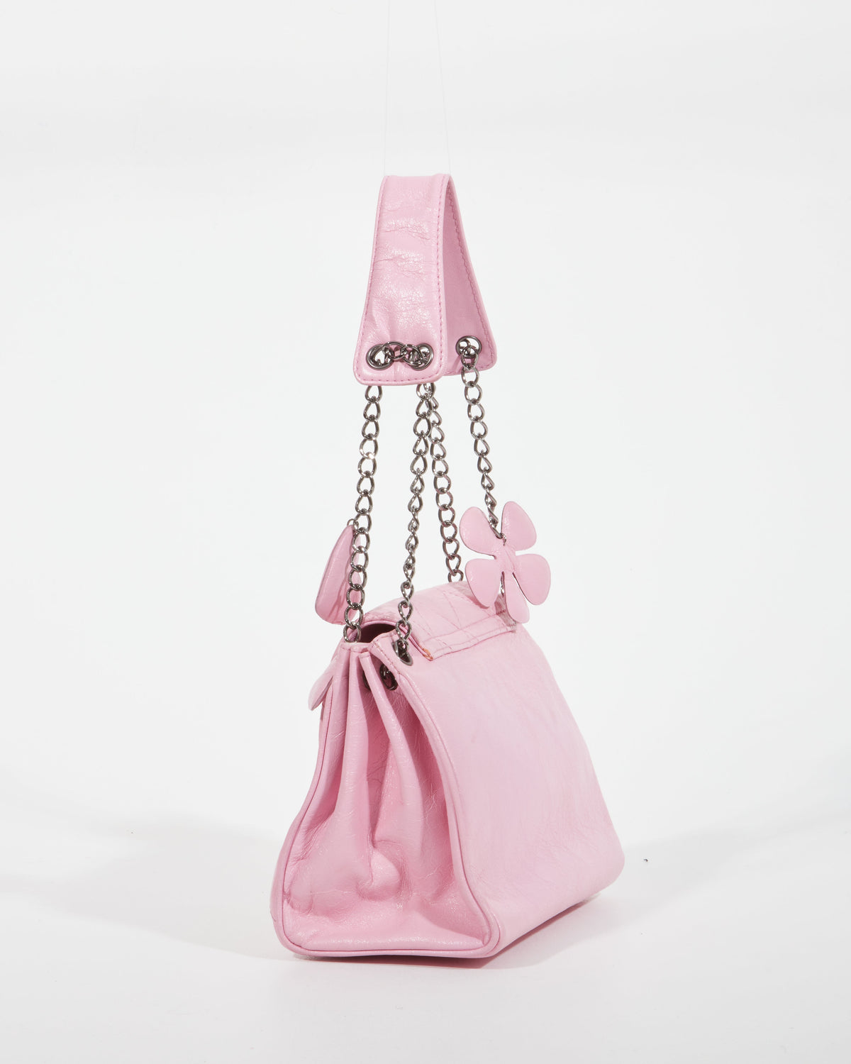 Chanel Pink Crinkled Leather 2003 Flower & Heart Shoulder Bag