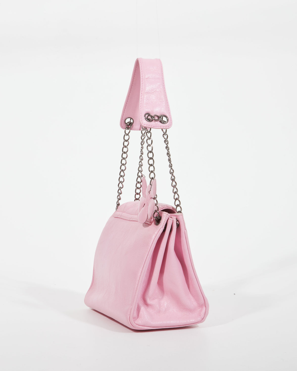 Chanel Pink Crinkled Leather 2003 Flower & Heart Shoulder Bag