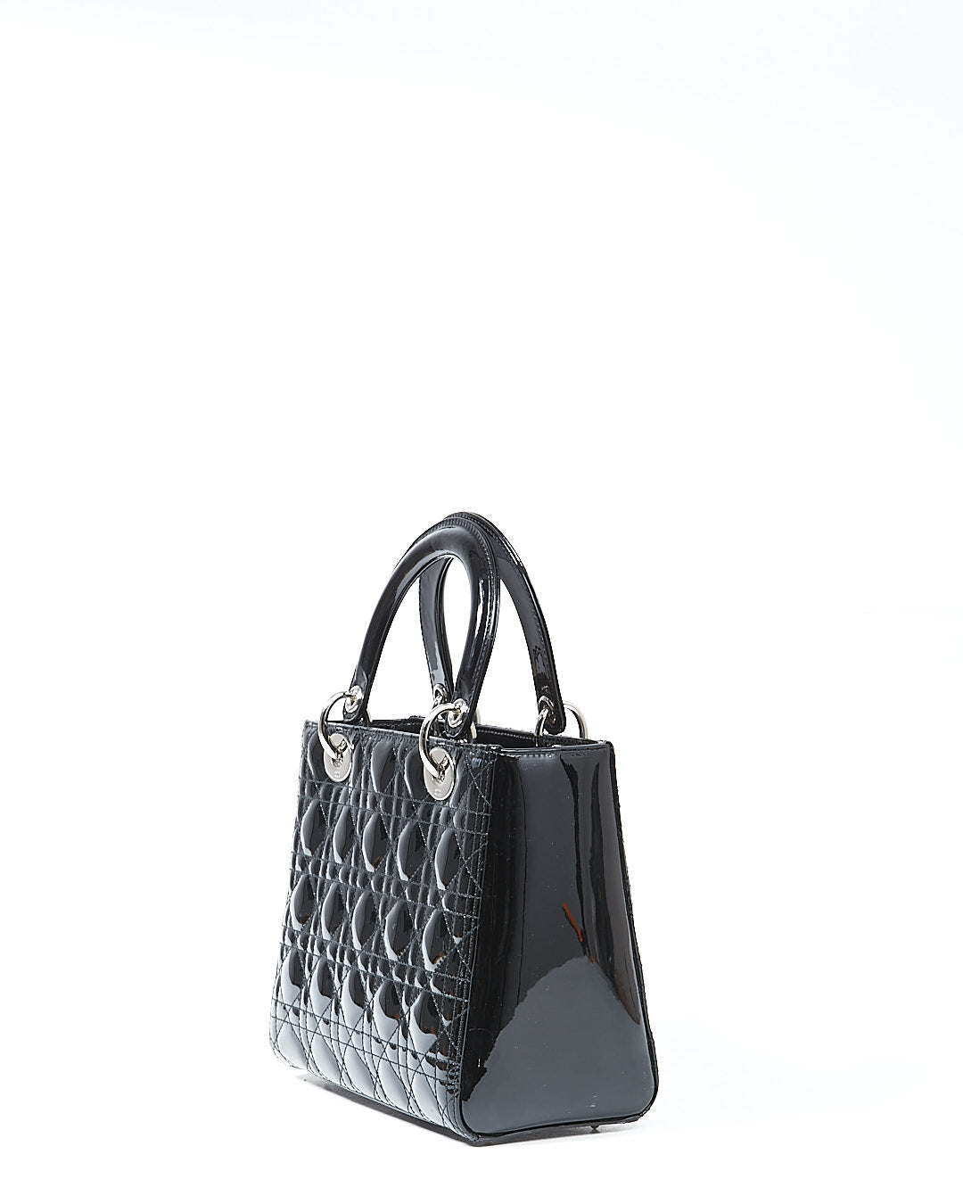 Dior Black Patent Leather Cannage Medium Lady Dior Bag