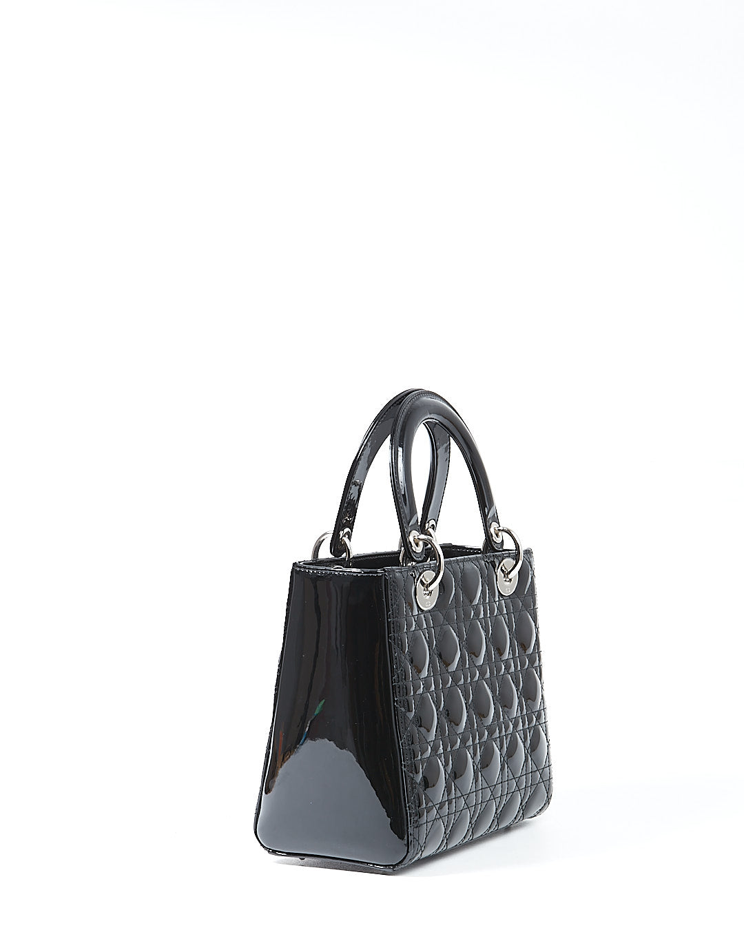 Dior Black Patent Leather Cannage Medium Lady Dior Bag