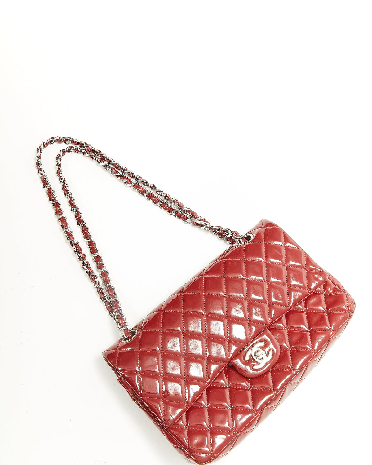 Chanel Red Patent Leather Classic Small Double Flap Bag