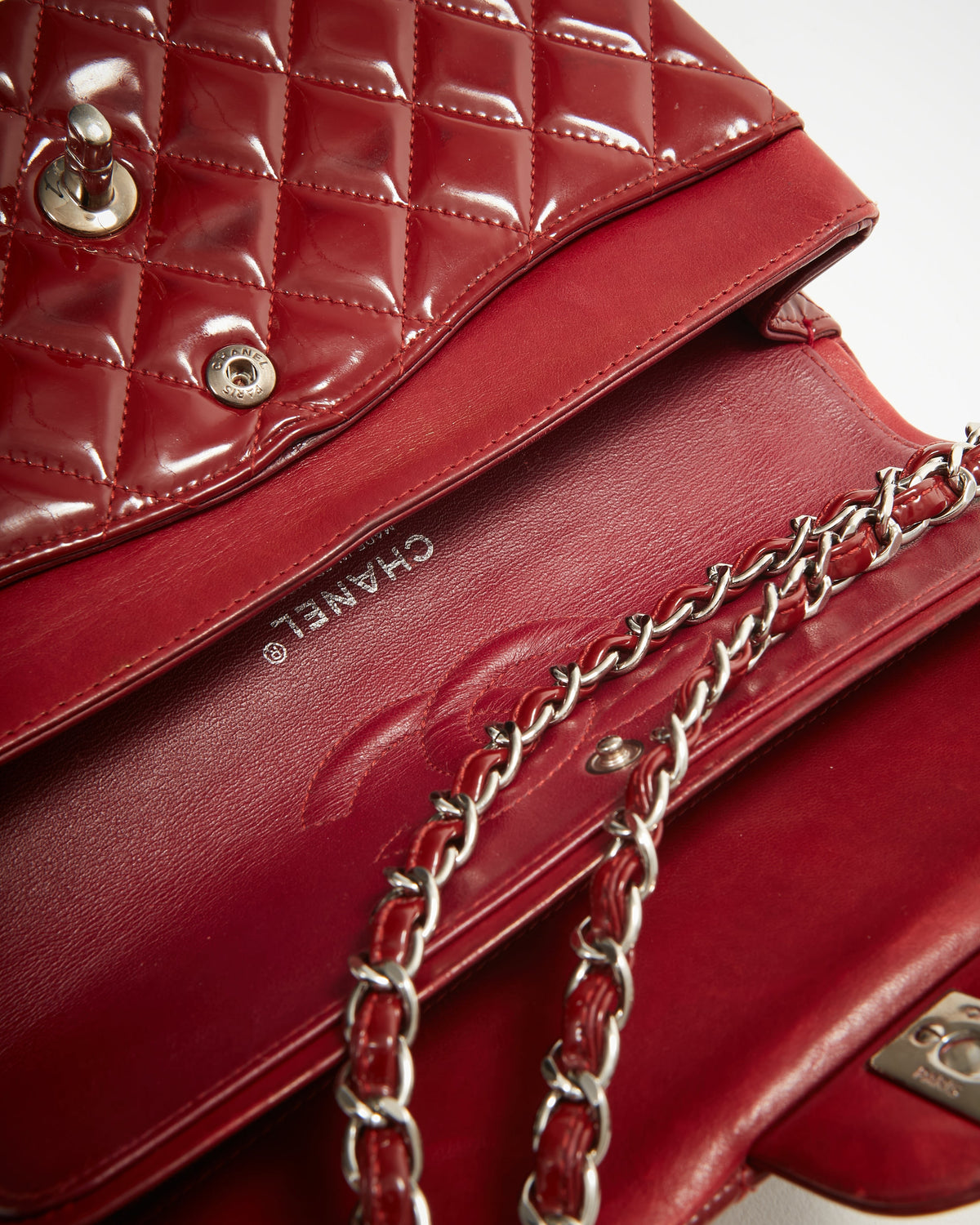 Chanel Red Patent Leather Classic Small Double Flap Bag