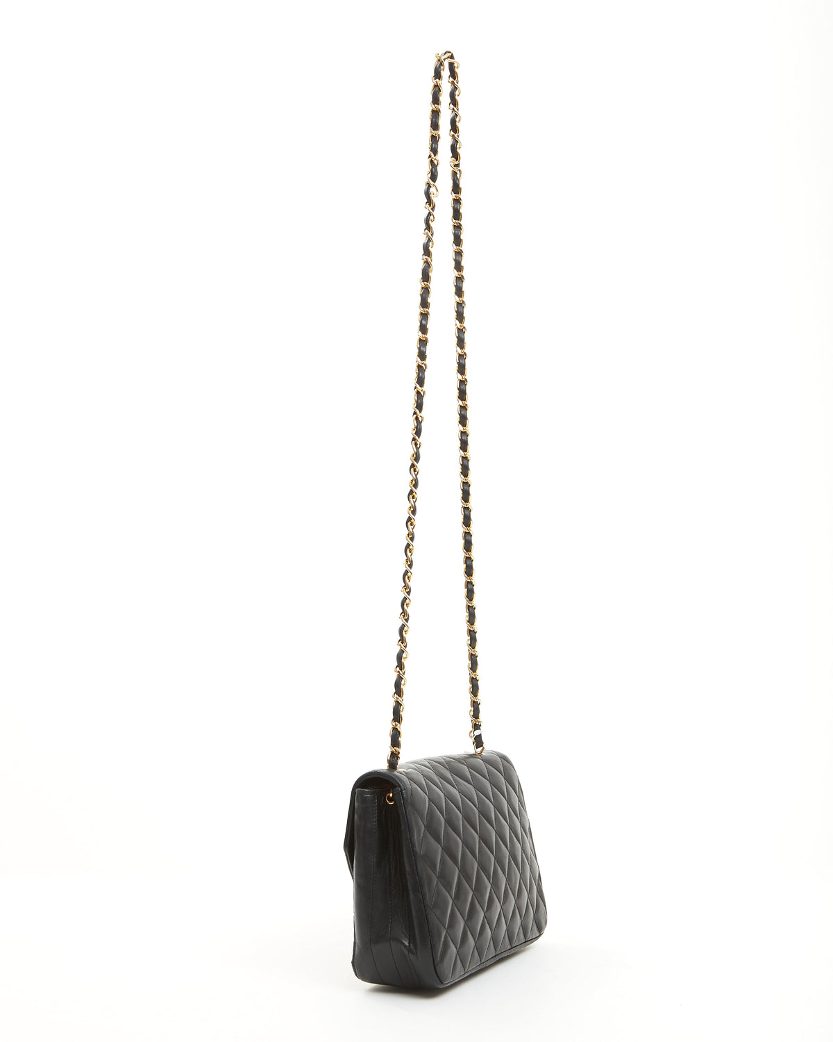 Chanel Vintage Black Matelasse Lambskin Leather Flap Bag