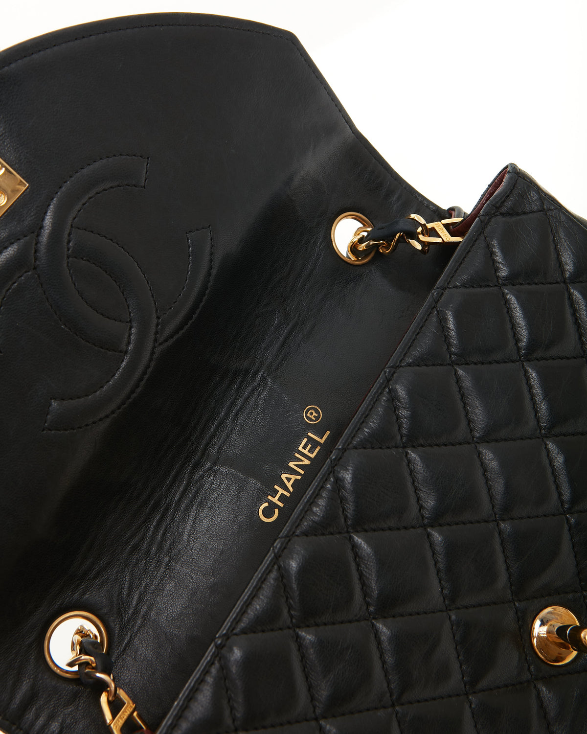 Chanel Vintage Black Matelasse Lambskin Leather Flap Bag