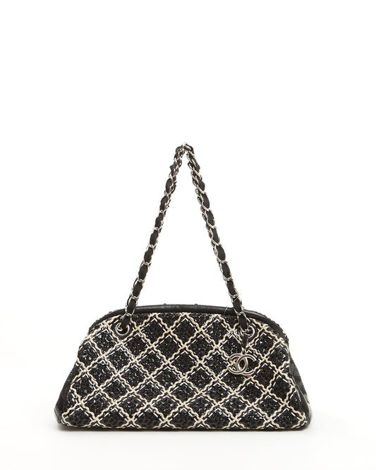 Chanel Black/White Tweed Patent Leather Bowling Shoulder Bag