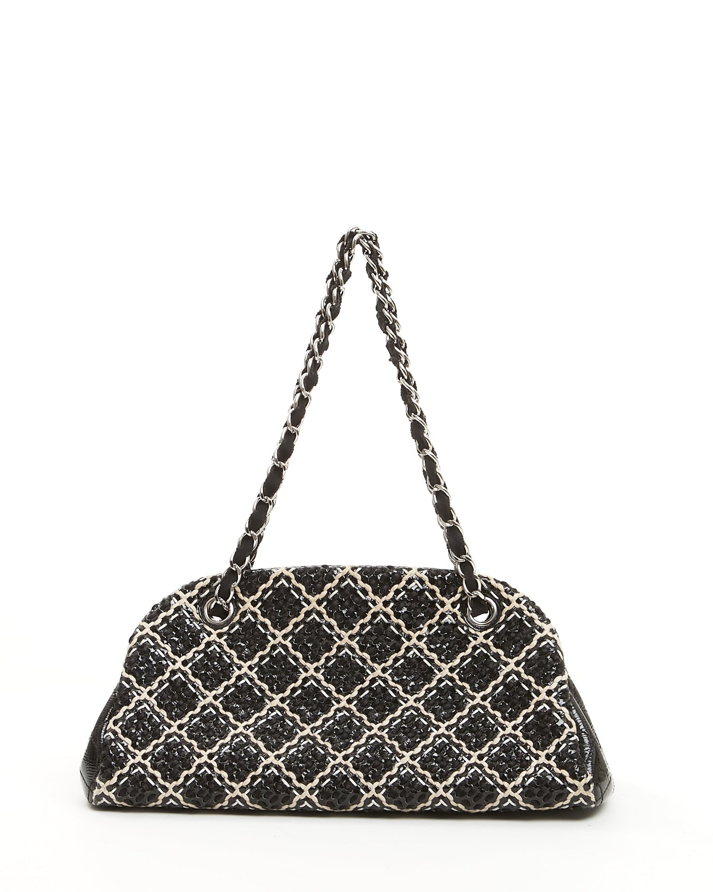 Chanel Black/White Tweed Patent Leather Bowling Shoulder Bag