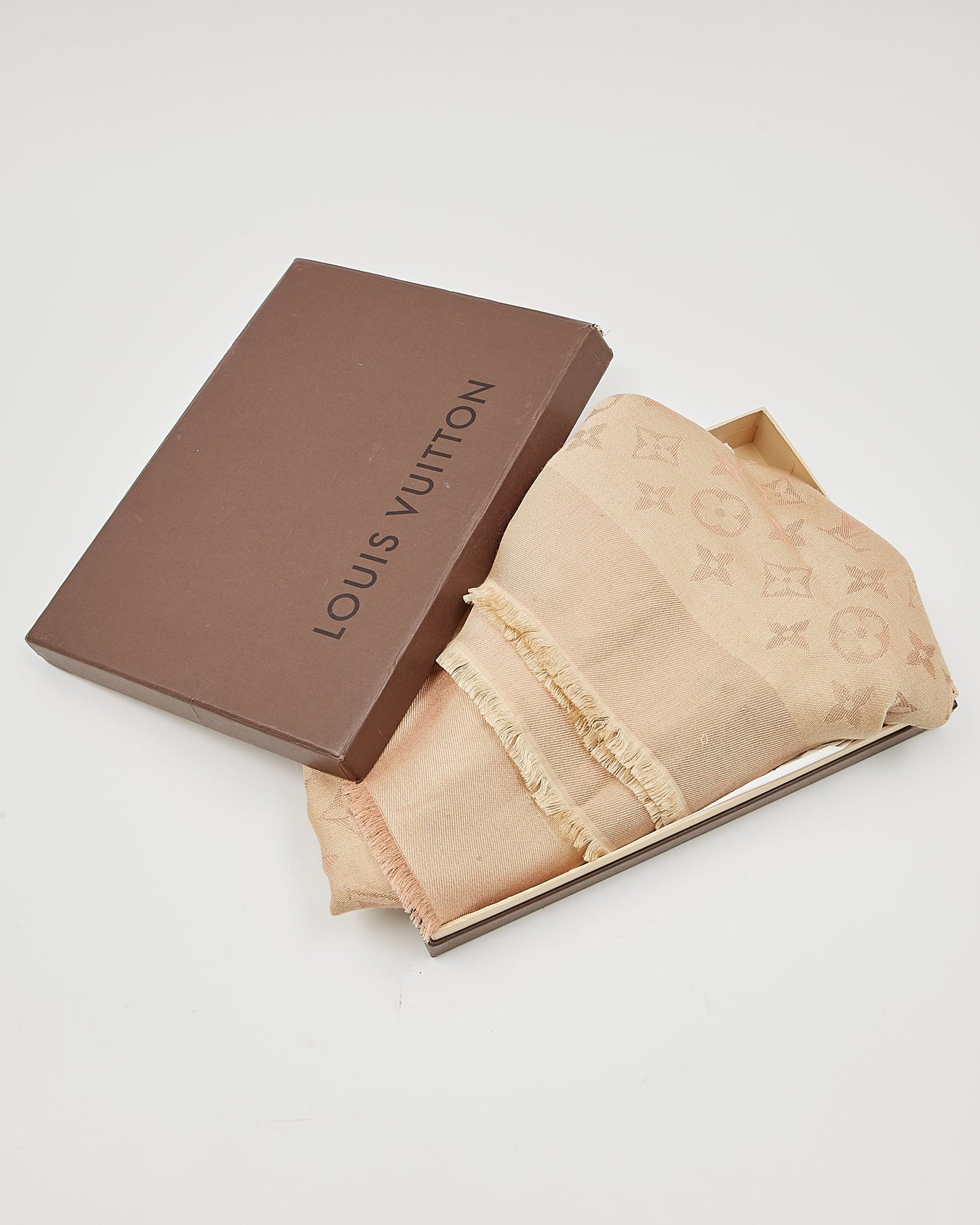 Louis Vuitton Beige Metallic Monogram Silk/Wool Scarf