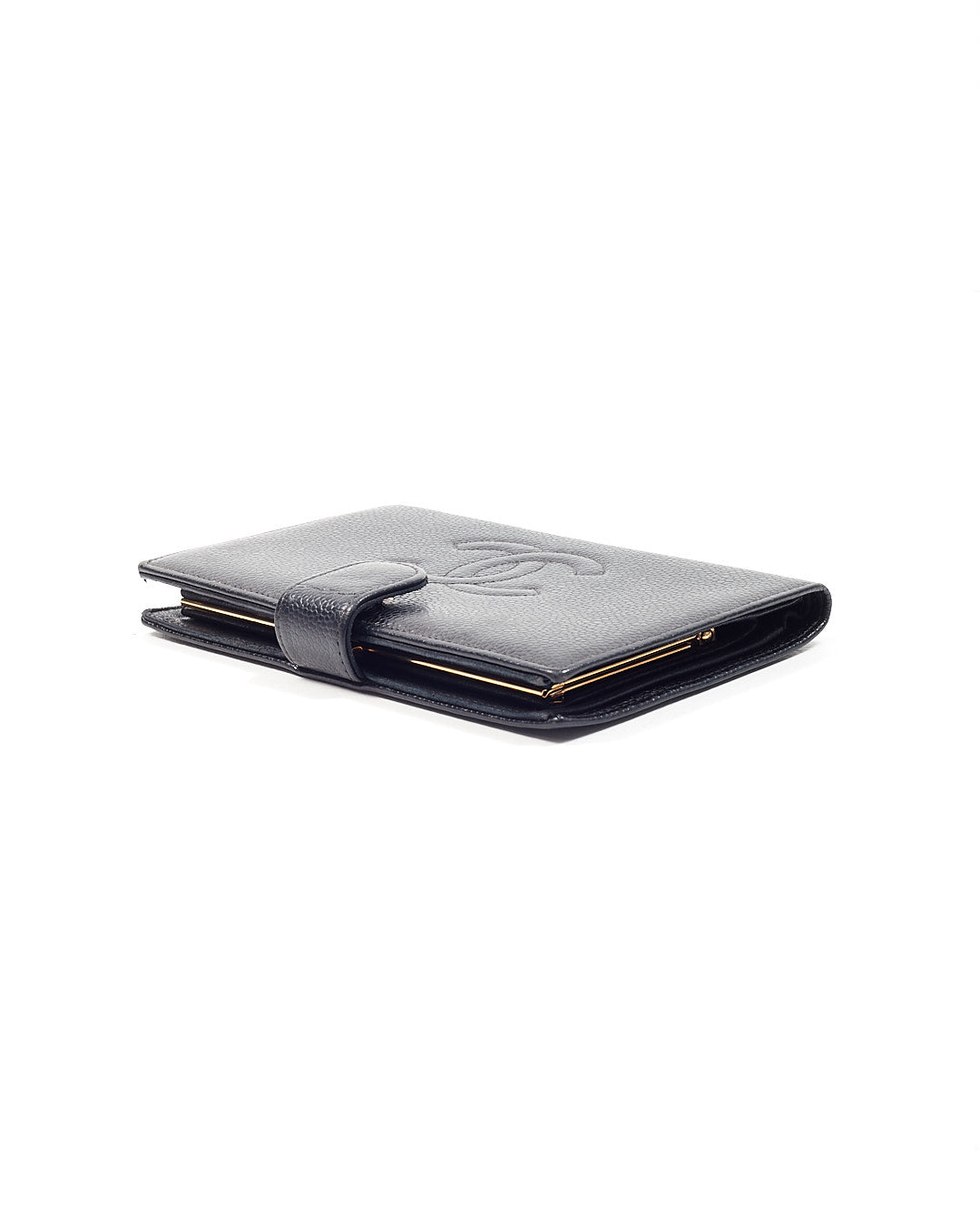 Chanel Black Caviar French Timeless Compact CC Interlocking Logo Wallet