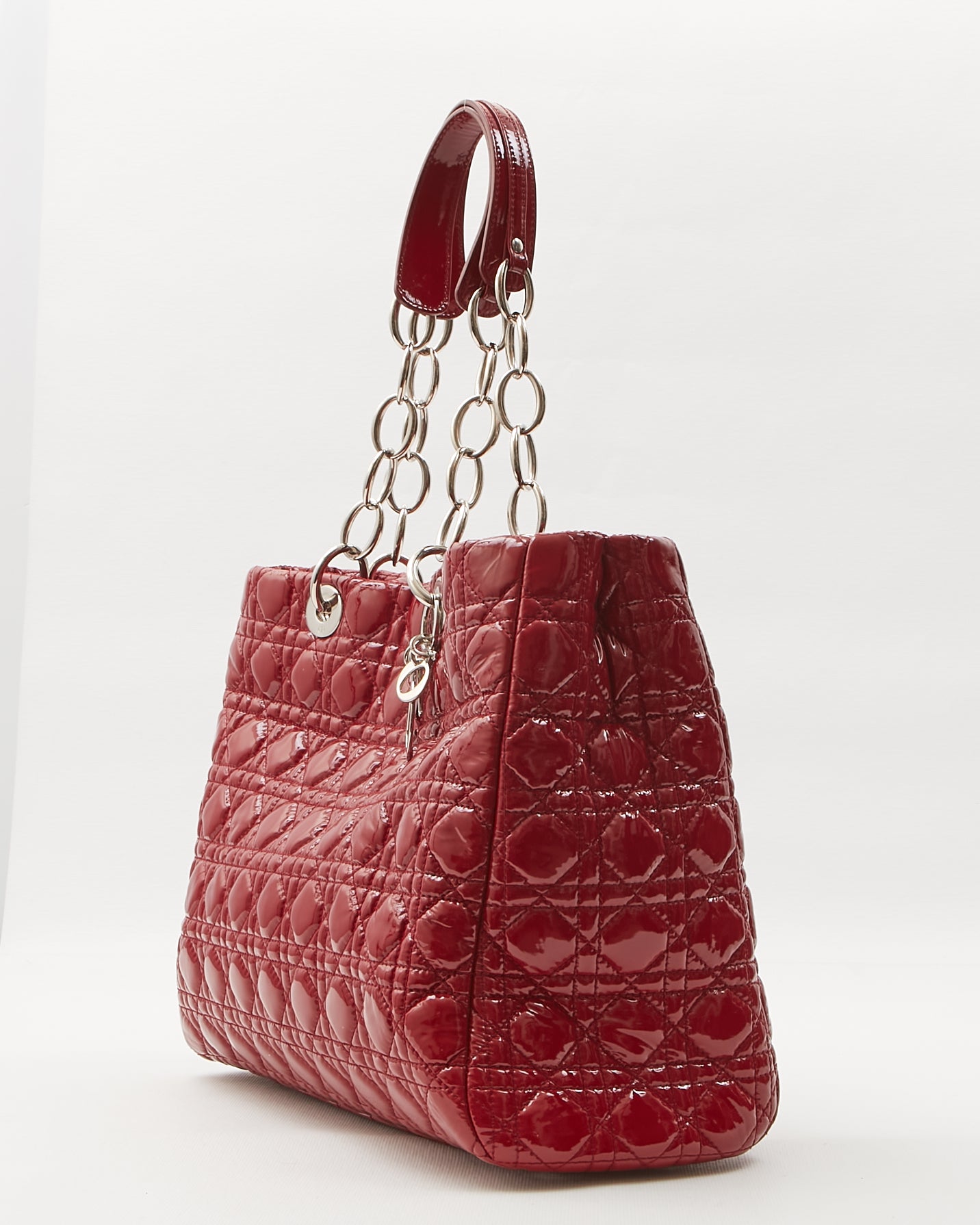 Dior Red Patent Leather Cannage Large Shopping Tote Bag