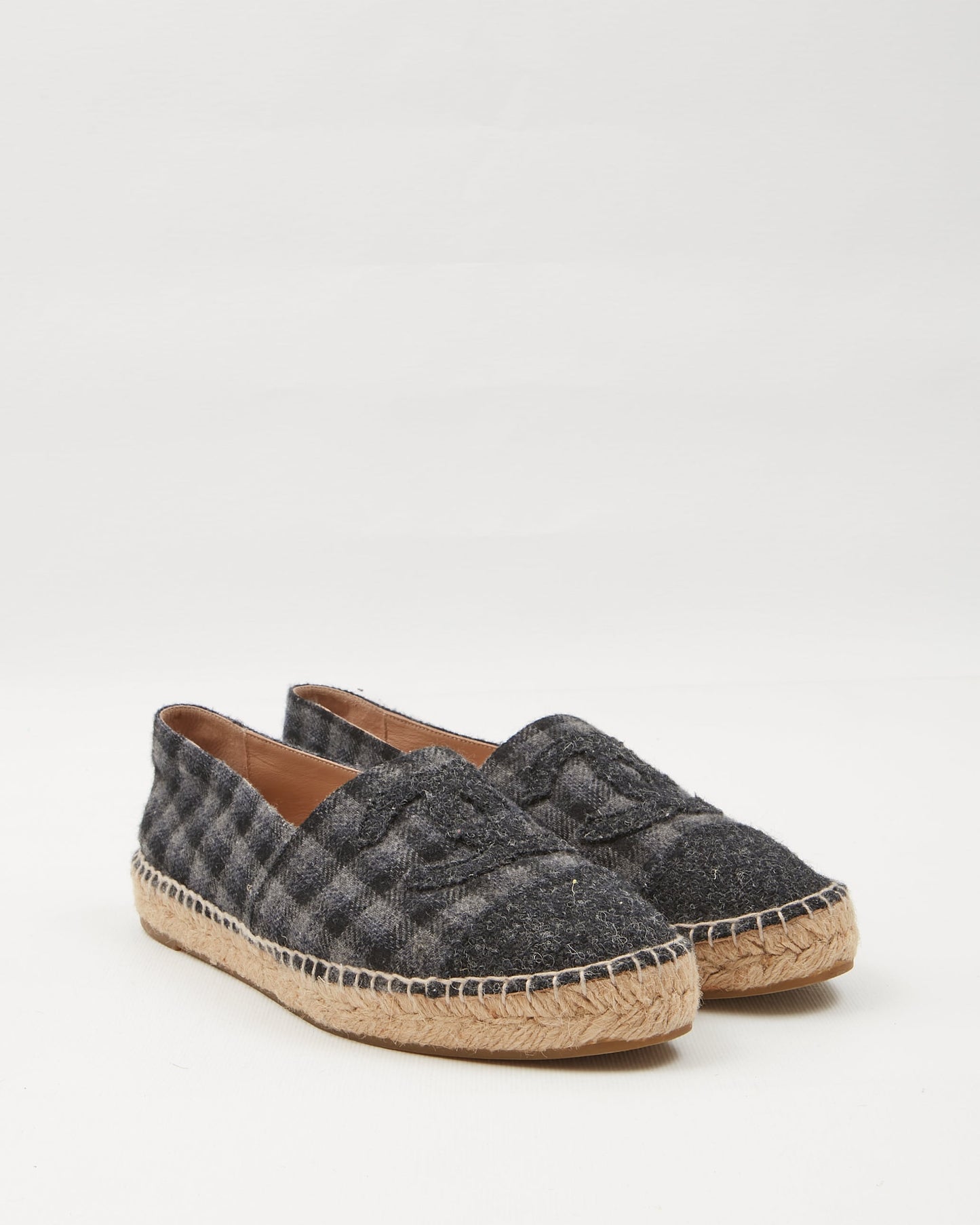 Chanel Grey Felt Checkered CC Logo Espadrille - 40