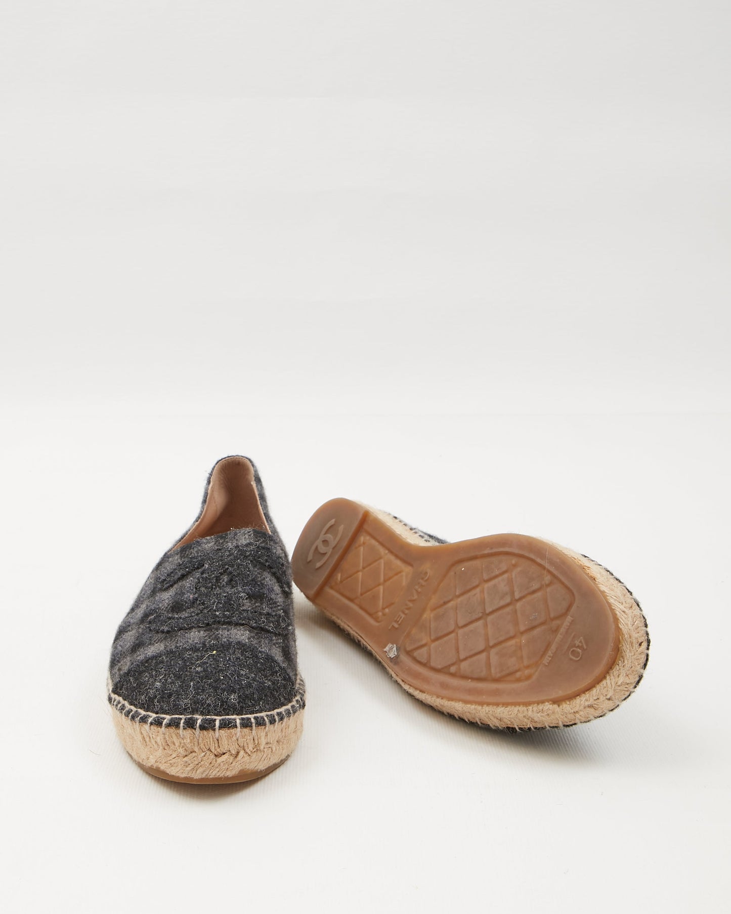 Chanel Grey Felt Checkered CC Logo Espadrille - 40