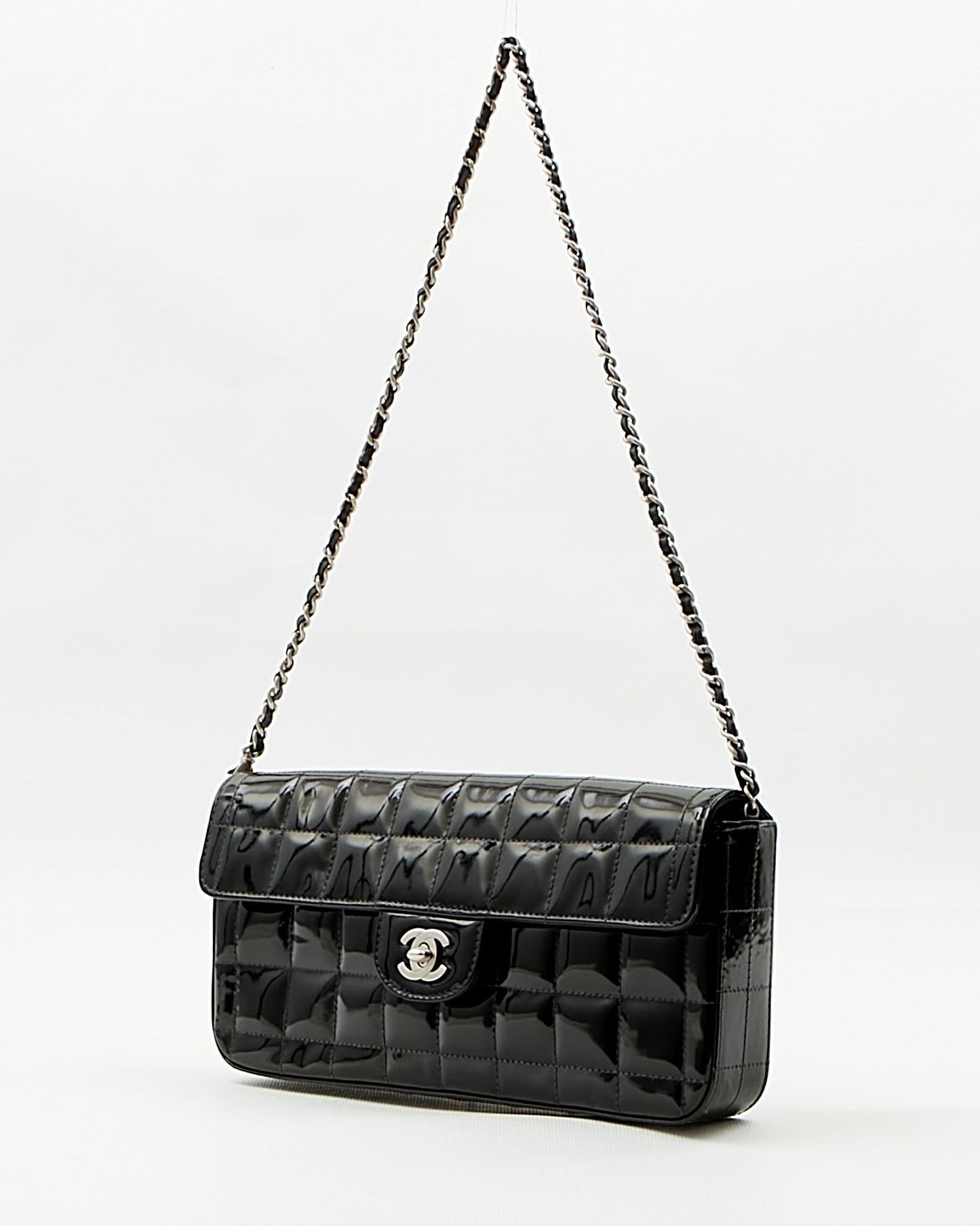 Chanel Black Patent Chocolate Bar Chain Shoulder Bag