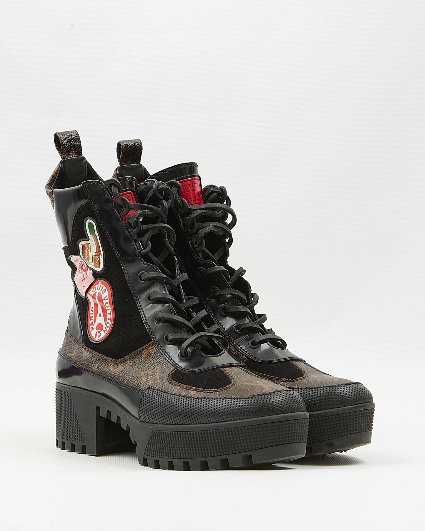 Louis Vuitton Monogram Canvas & Suede Patch Work Mid-Calf Combat Boots - 39