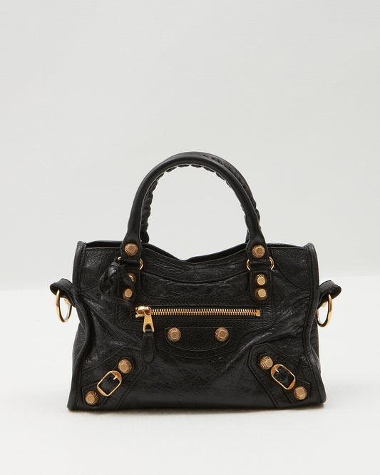 Balenciaga Black Leather Motocross Giant 21 MIni City Bag