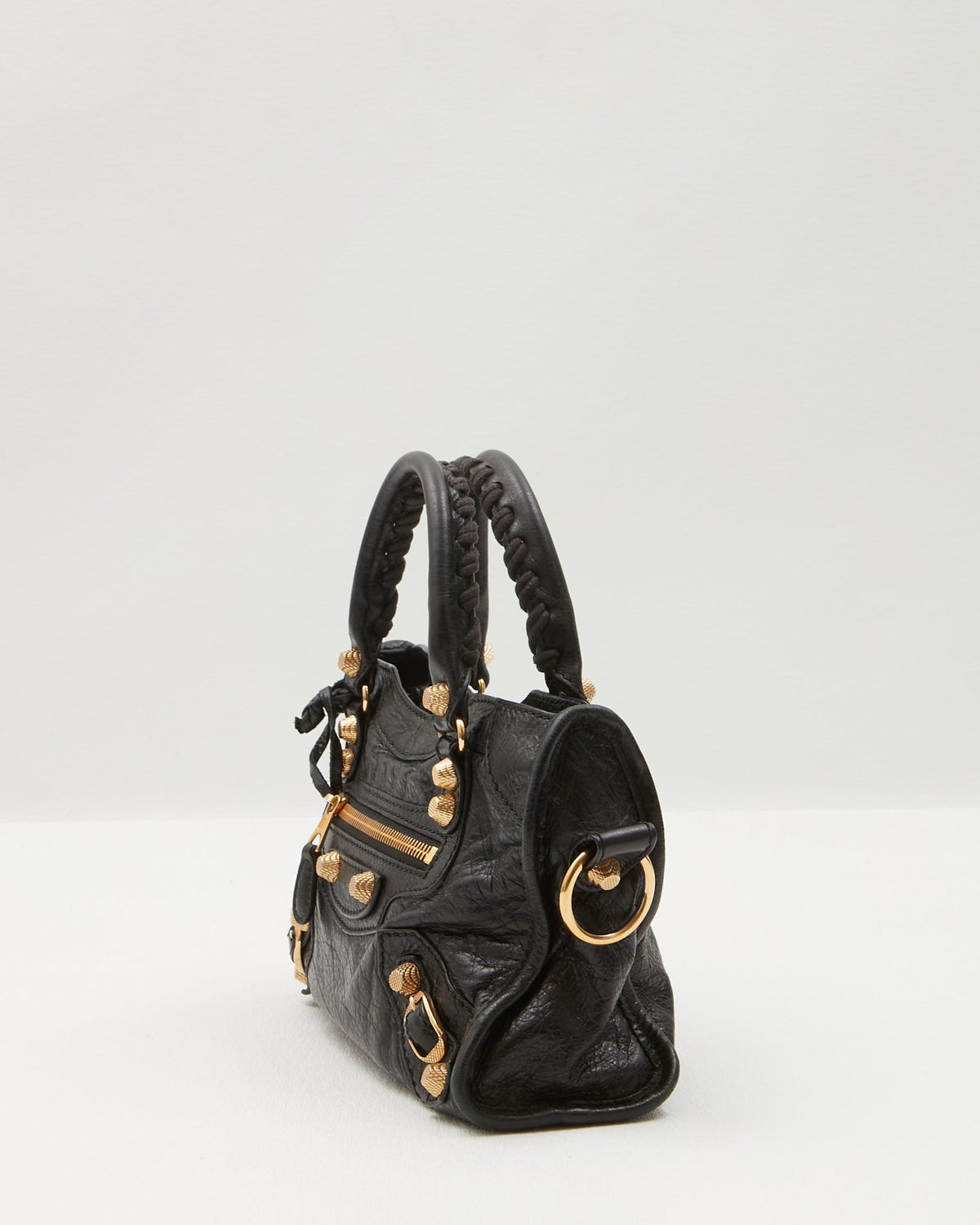 Balenciaga Black Leather Motocross Giant 21 MIni City Bag