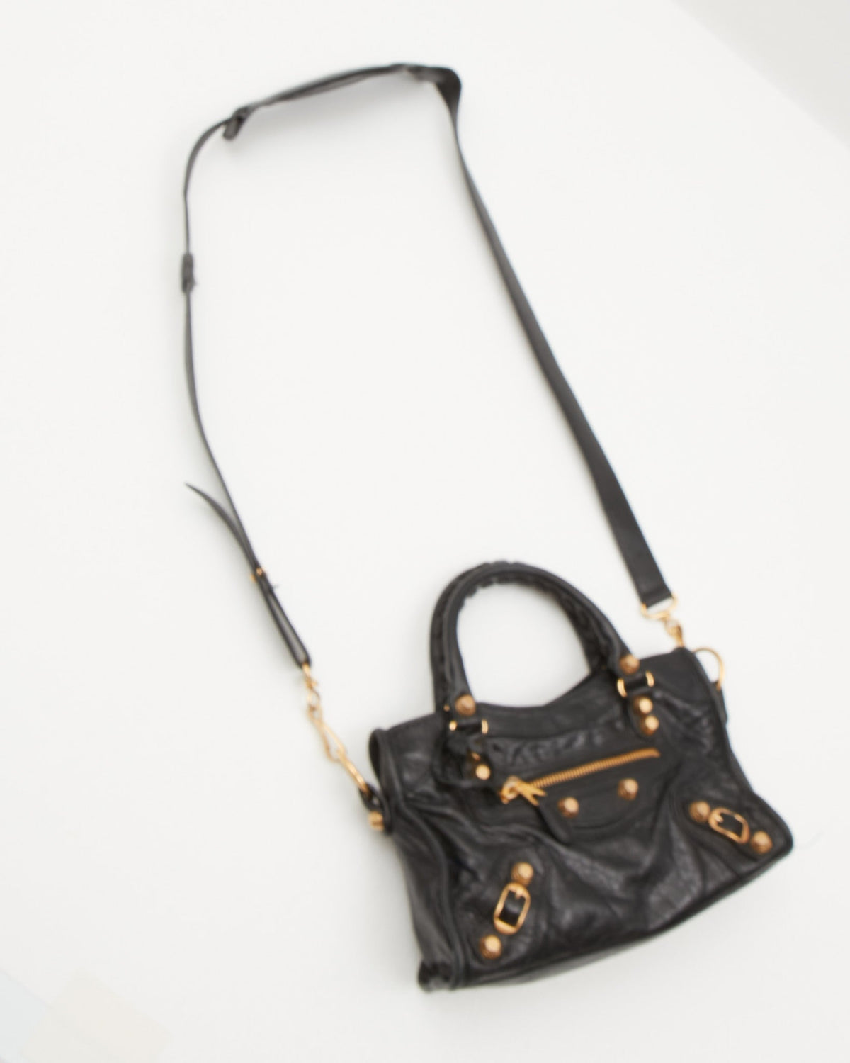 Balenciaga Black Leather Motocross Giant 21 MIni City Bag