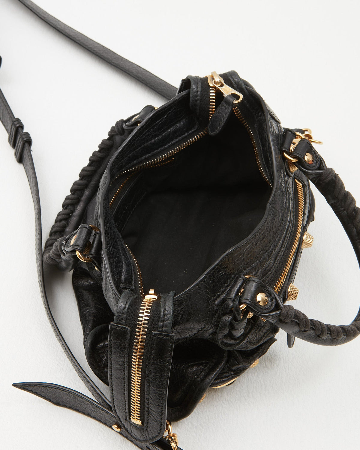 Balenciaga Black Leather Motocross Giant 21 MIni City Bag