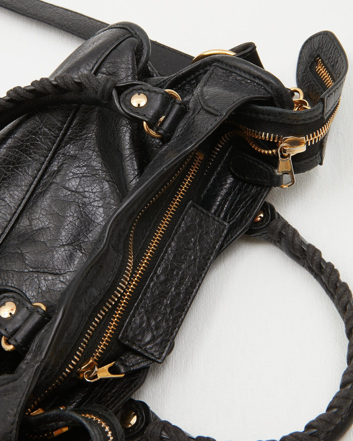 Balenciaga Black Leather Motocross Giant 21 MIni City Bag